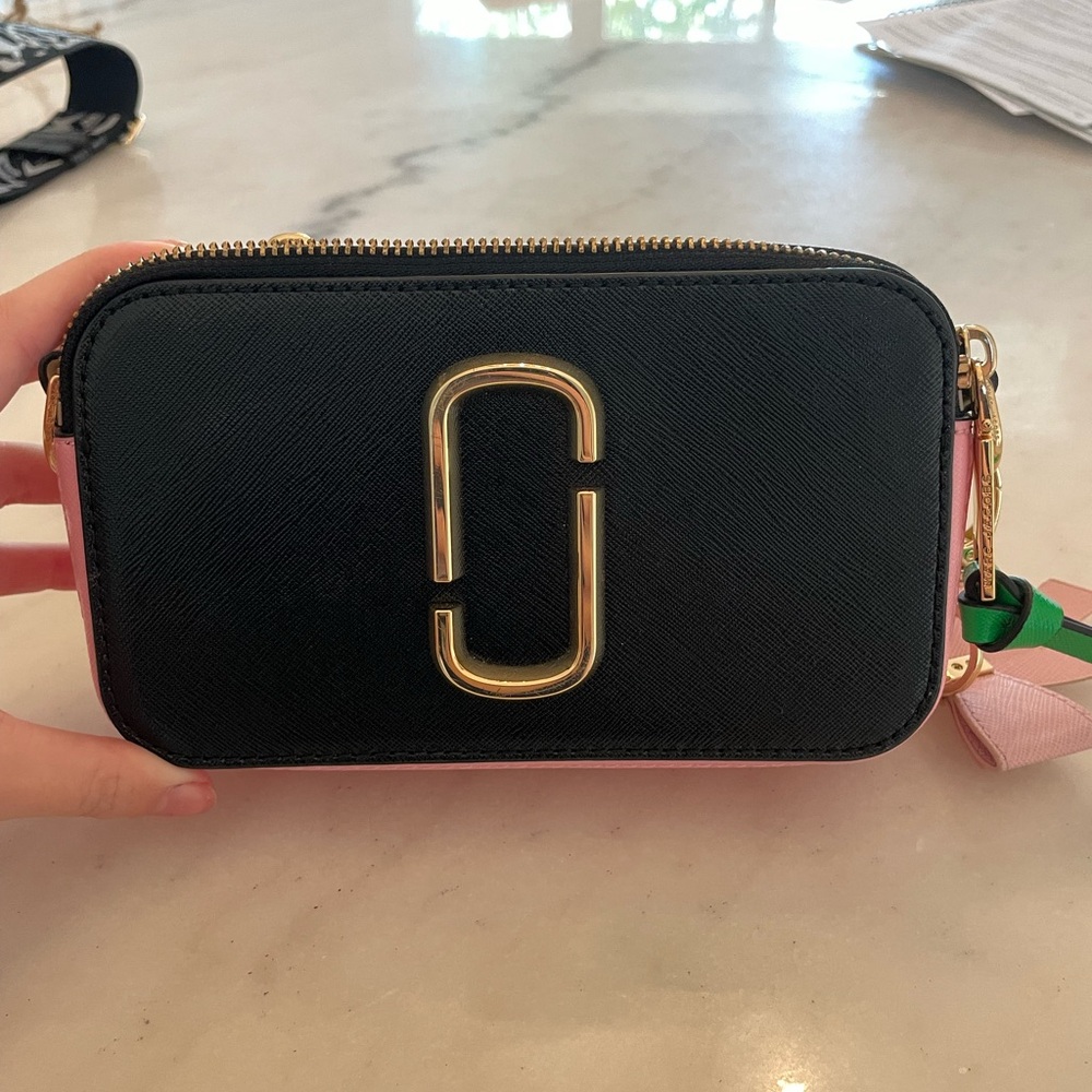 Marc Jacobs Black, Pink, Green, and White Snapshot Bag